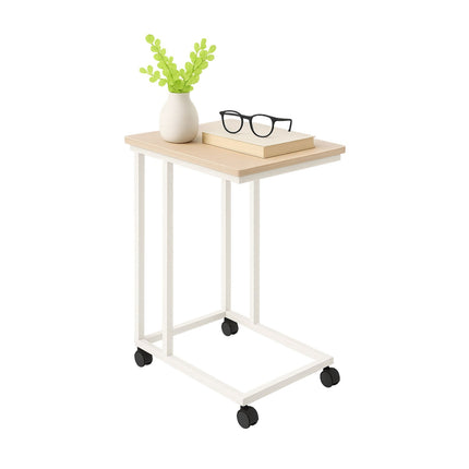 C-Shaped Side Table with Wheels – Wood-Effect Top