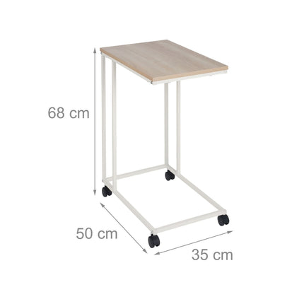 C-Shaped Side Table with Wheels – Wood-Effect Top