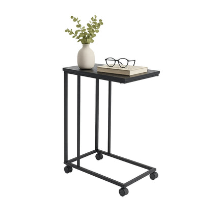 C-Shaped Side Table with Wheels – Wood-Effect Top
