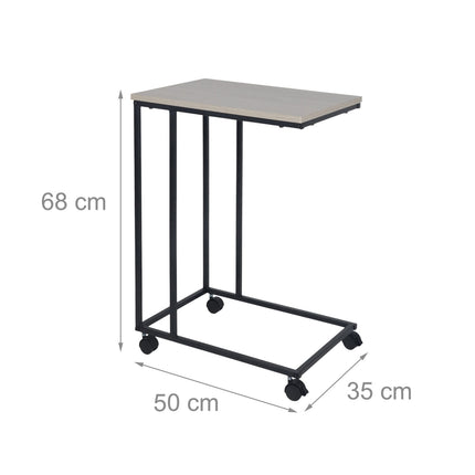 C-Shaped Side Table with Wheels – Wood-Effect Top