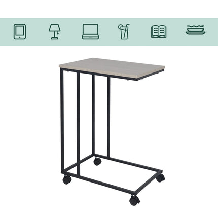 C-Shaped Side Table with Wheels – Wood-Effect Top
