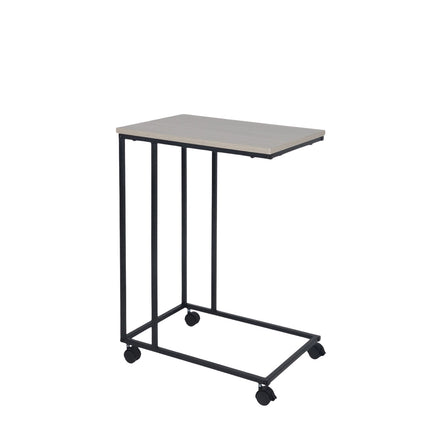C-Shaped Side Table with Wheels – Wood-Effect Top