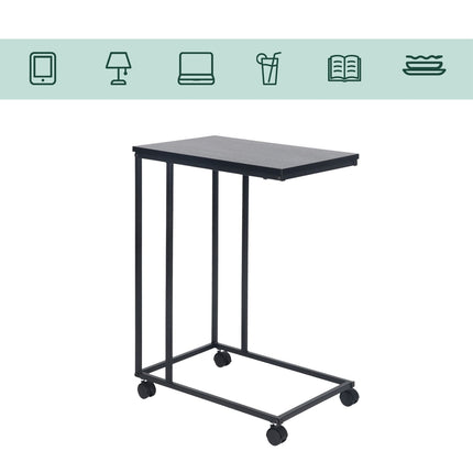 C-Shaped Side Table with Wheels – Wood-Effect Top
