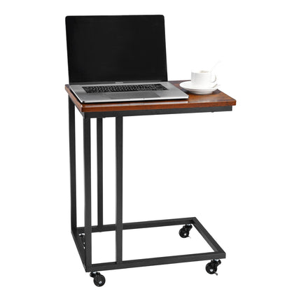 C-Shaped Sofa Side Table with Casters, Brown-Black