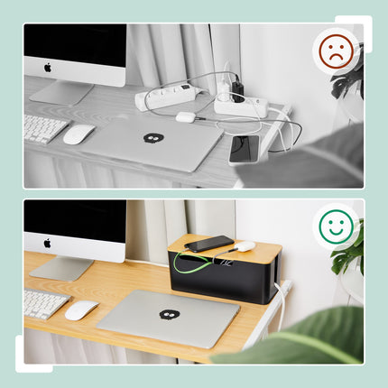Cable Organiser Box with Bamboo Lid, Black