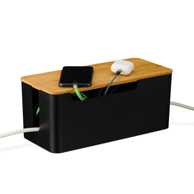 Cable Organiser Box with Bamboo Lid, Black