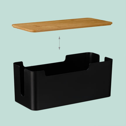 Cable Organiser Box with Bamboo Lid, Black