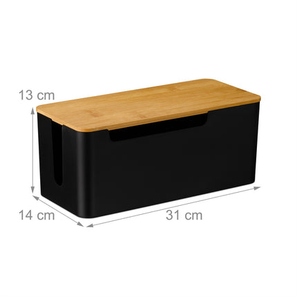 Cable Organiser Box with Bamboo Lid, Black