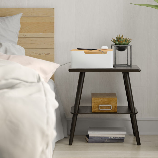 Cable Organizer Box with Bamboo Lid for Power Cords