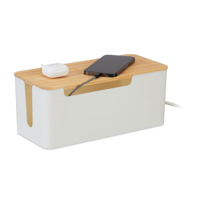 Cable Organizer Box with Bamboo Lid for Power Cords