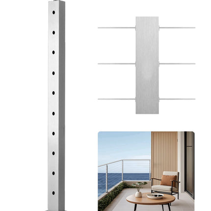 Cable Railing Post, 36-Inch Stainless Steel, Pre-Drilled