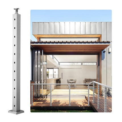 Cable Railing Post, 36in Stainless Steel, 10-Hole Silver