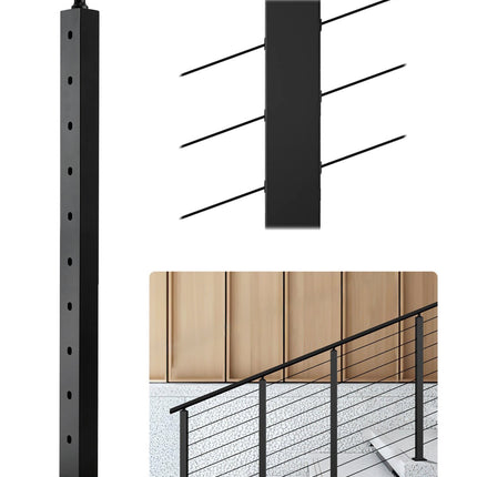 Cable Railing Post, 36 x 2 x 2 in, 30 Holes, Black