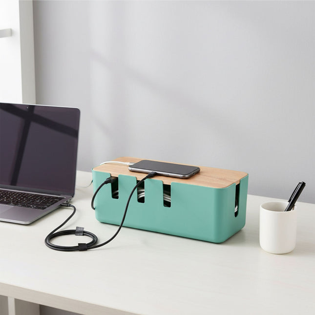Cable Storage Box with Wooden Lid for Socket Strips
