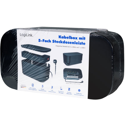 Cable box - Cable hider with branch socket + USB-A/USB-C charging Black