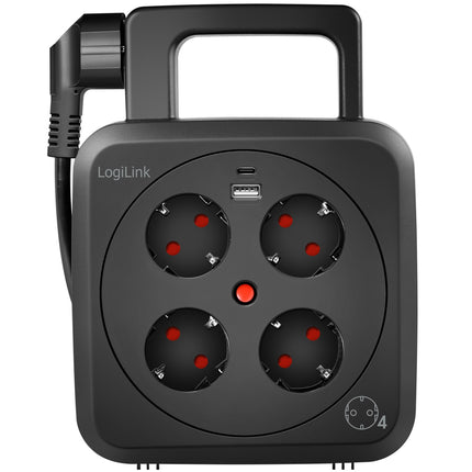 Cable reel 5 meters 4 grounded sockets + USB-A/USB-C 20W IP20