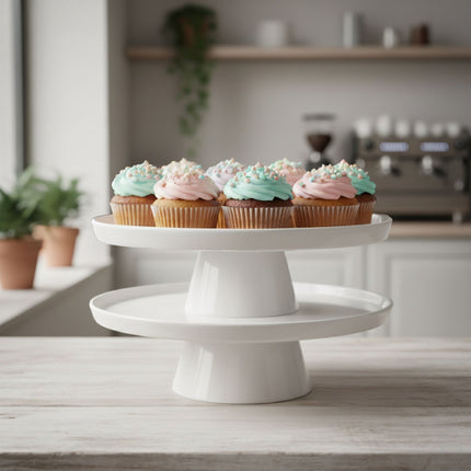 Cake Stand, Round White Ceramic Serving Plate