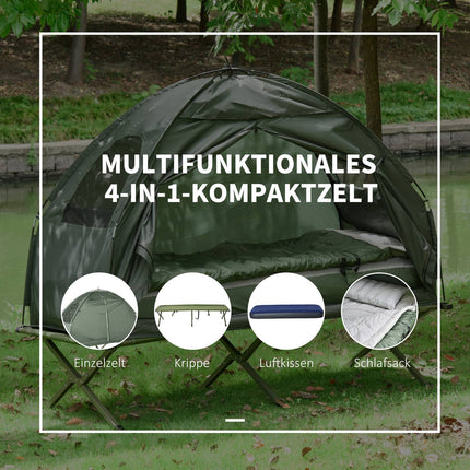 Camp bed with tent, sleeping bag & mattress - dark green