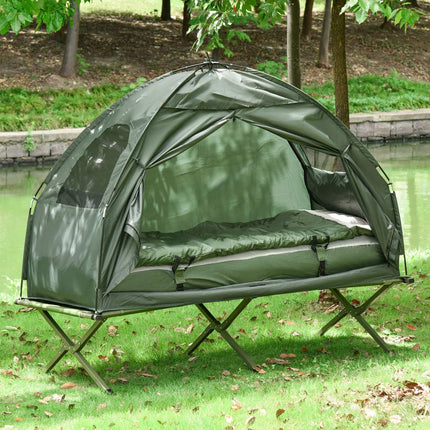 Camp bed with tent, sleeping bag & mattress - dark green