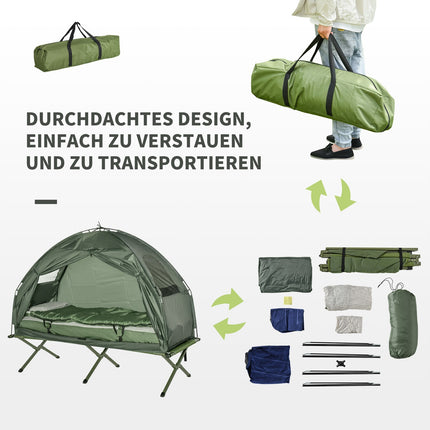 Camp bed with tent, sleeping bag & mattress - dark green