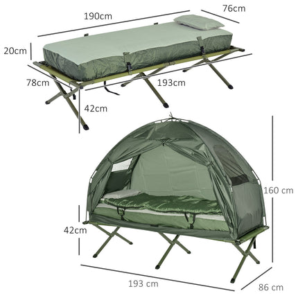 Camp bed with tent, sleeping bag & mattress - dark green