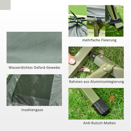 Camp bed with tent, sleeping bag & mattress - dark green