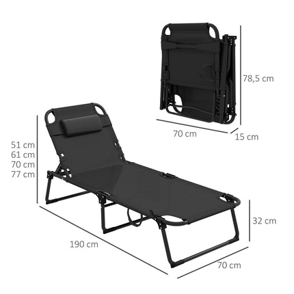 Adjustable camping bed, foldable, steel frame, dark blue