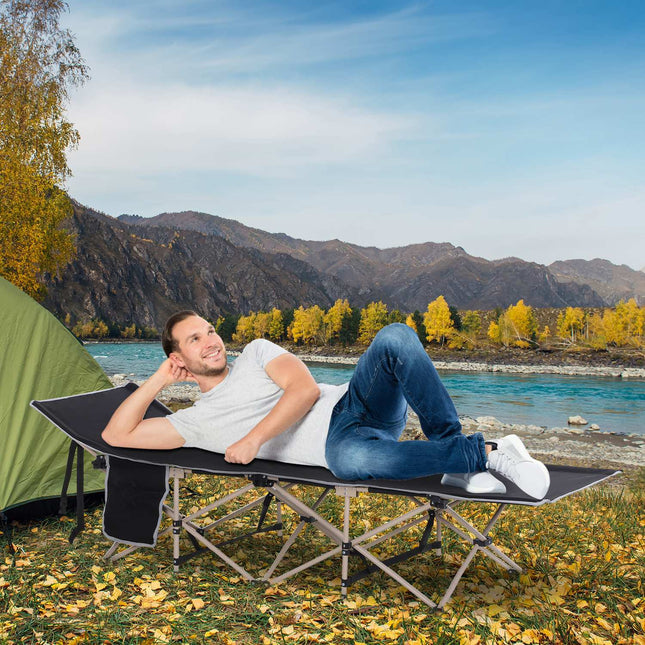 Folding camping bed with storage bag, black Oxford fabric