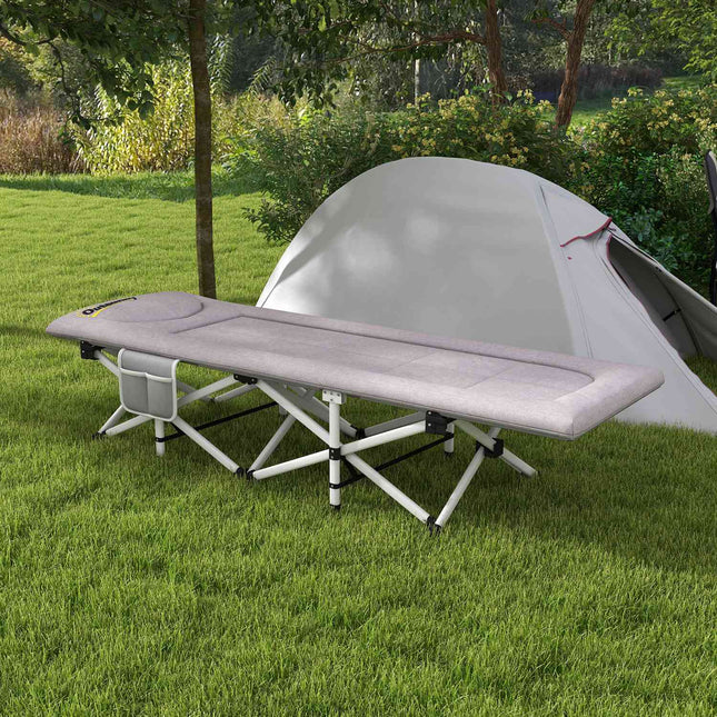 Folding tent bed, Oxford Gray - 200 kg Capacity, 200x65x42cm