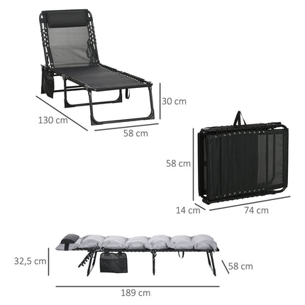 Folding camping bed with bag - Adjustable to 120 kg, light grey
