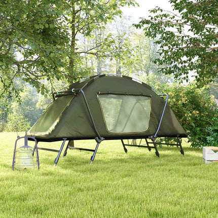 Raised camp bed with tent - UV protection and rain protection