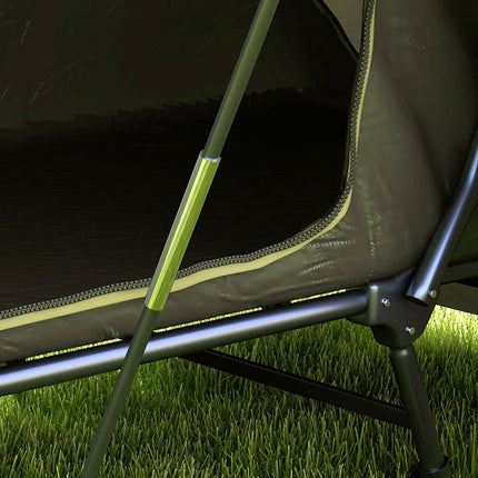 Raised camp bed with tent - UV protection and rain protection