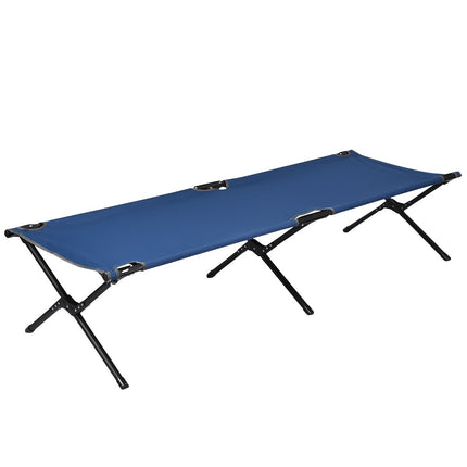 Camp bed, camping bed, metal frame, foldable folding bed, loads up to 135 kg, 190 x 67 x 42 cm, blue