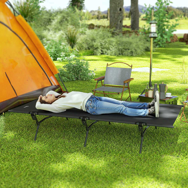 Folding tent bed with carry bag, extra wide, 120 kg capacity