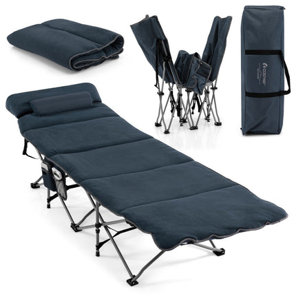 Camp bed folding camping bed with mattress 185 cm x 65 cm x 41-53 cm blue