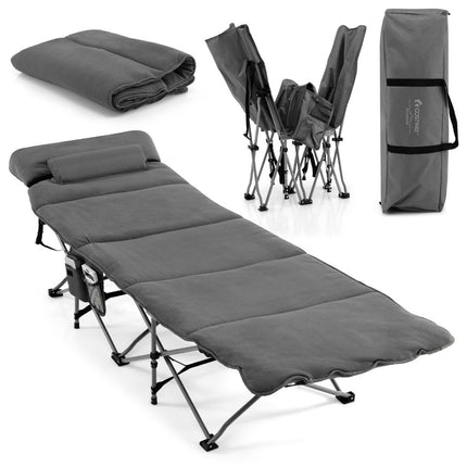Camp bed folding camping bed with mattress 185 cm x 65 cm x 41-53 cm gray