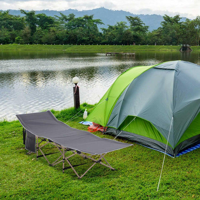 Folding camping bed in steel with carry bag, Grey, 190x68x52 cm