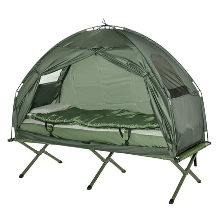 Camp bed with tent, sleeping bag & mattress - dark green