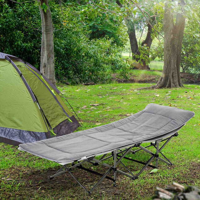 Folding camping bed - light grey, with pillow and mattress
