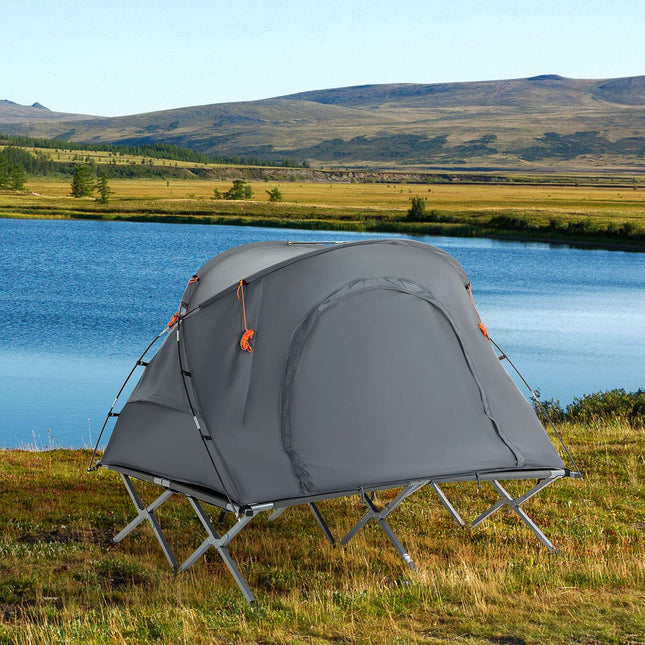 Camping dome tent with air mattress, 2 people, grey