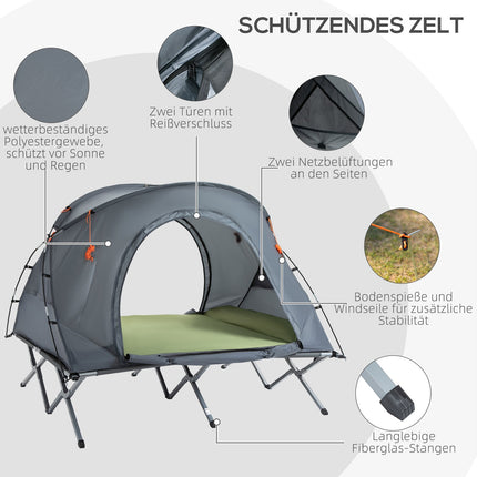 Camping dome tent with air mattress, 2 people, grey