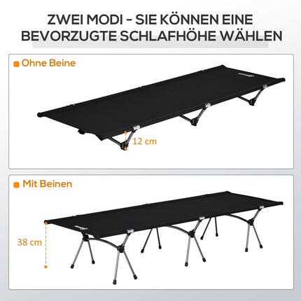 Folding camping bed - adjustable height, 190x65 cm, 150 kg limit