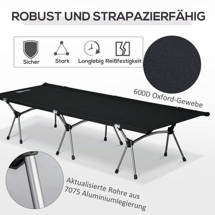 Folding camping bed - adjustable height, 190x65 cm, 150 kg limit