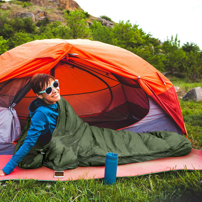 Camping blanket sleeping bag - 4 seasons, foldable, green