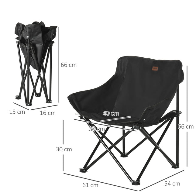 Folding camping chair with side pocket - steel legs, black