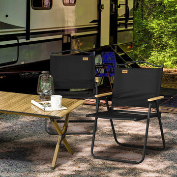 Set of 2 folding camping chairs, black steel frame