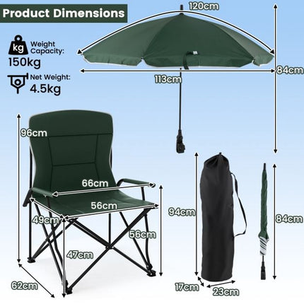 Camping Chair With Adjustable Umbrella, Foldable, Bag