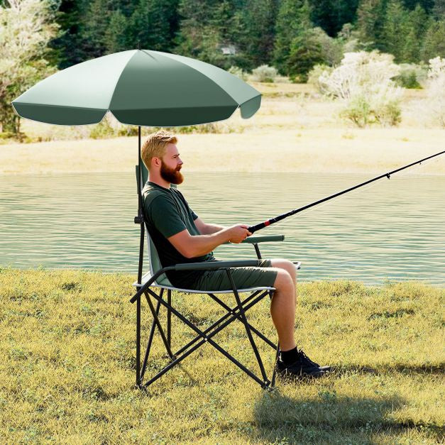 Camping Chair With Adjustable Umbrella, Foldable, Bag