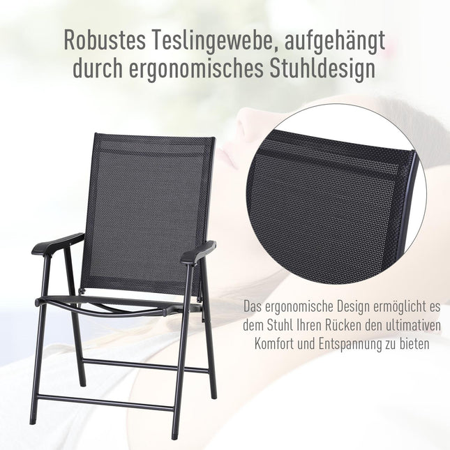 Folding camping chairs Set of 2 with armrests, black metal