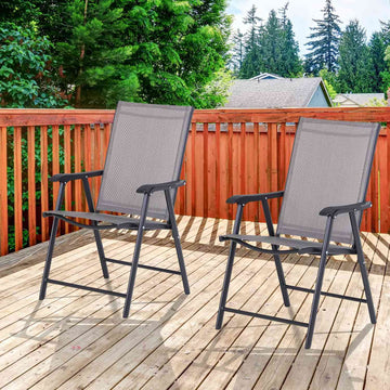 Camping folding chairs Set of 2, metal, armrests, gray